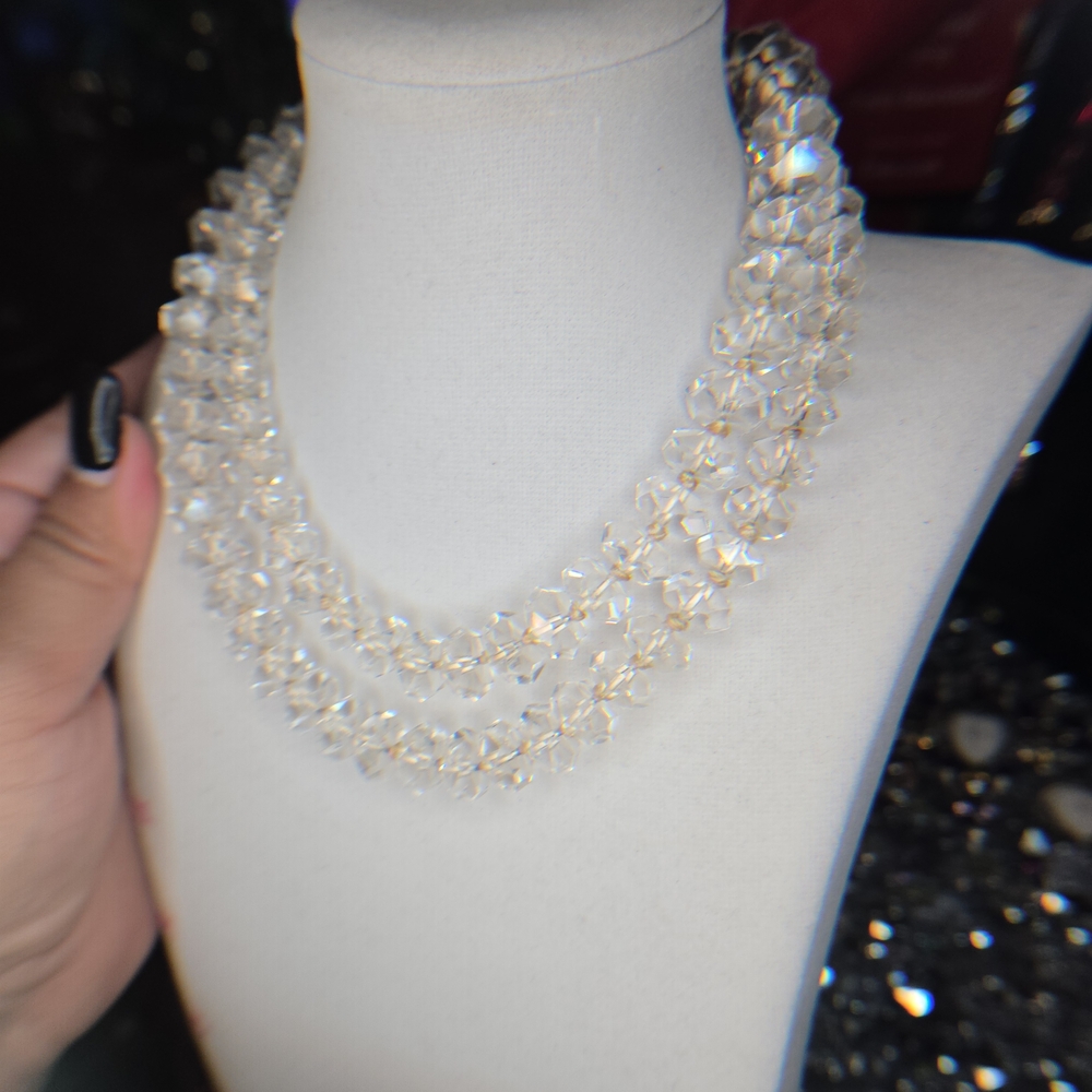 ***SOLD Vintage 24 + In Clear Quartz Multi Faceted Rock Crystal Necklace - Picture 3 of 12